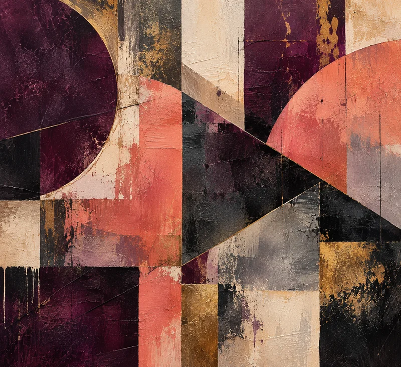 Fracture II, abstract mixed media piece with fractured geometric shapes