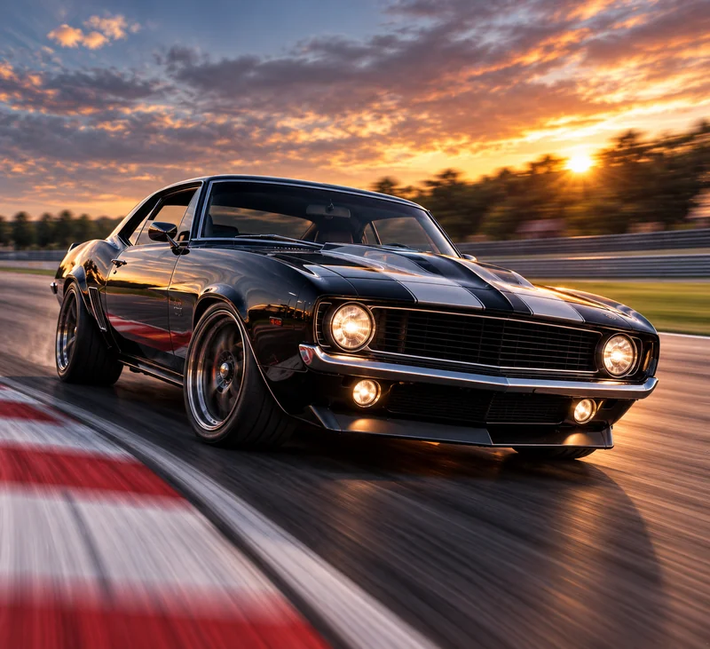 Custom car mid-motion on a race track