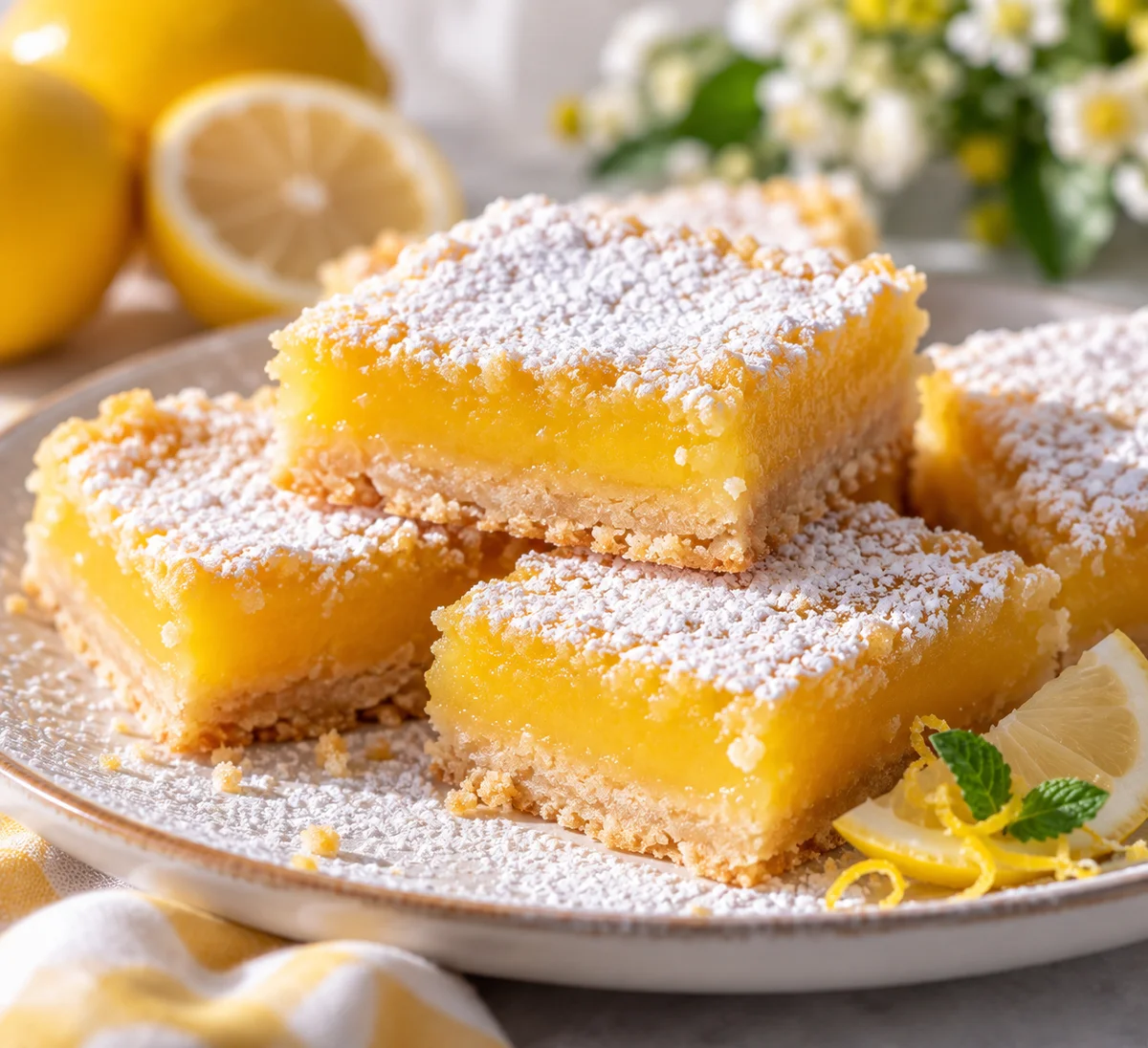Lemon bars dusted with powdered sugar