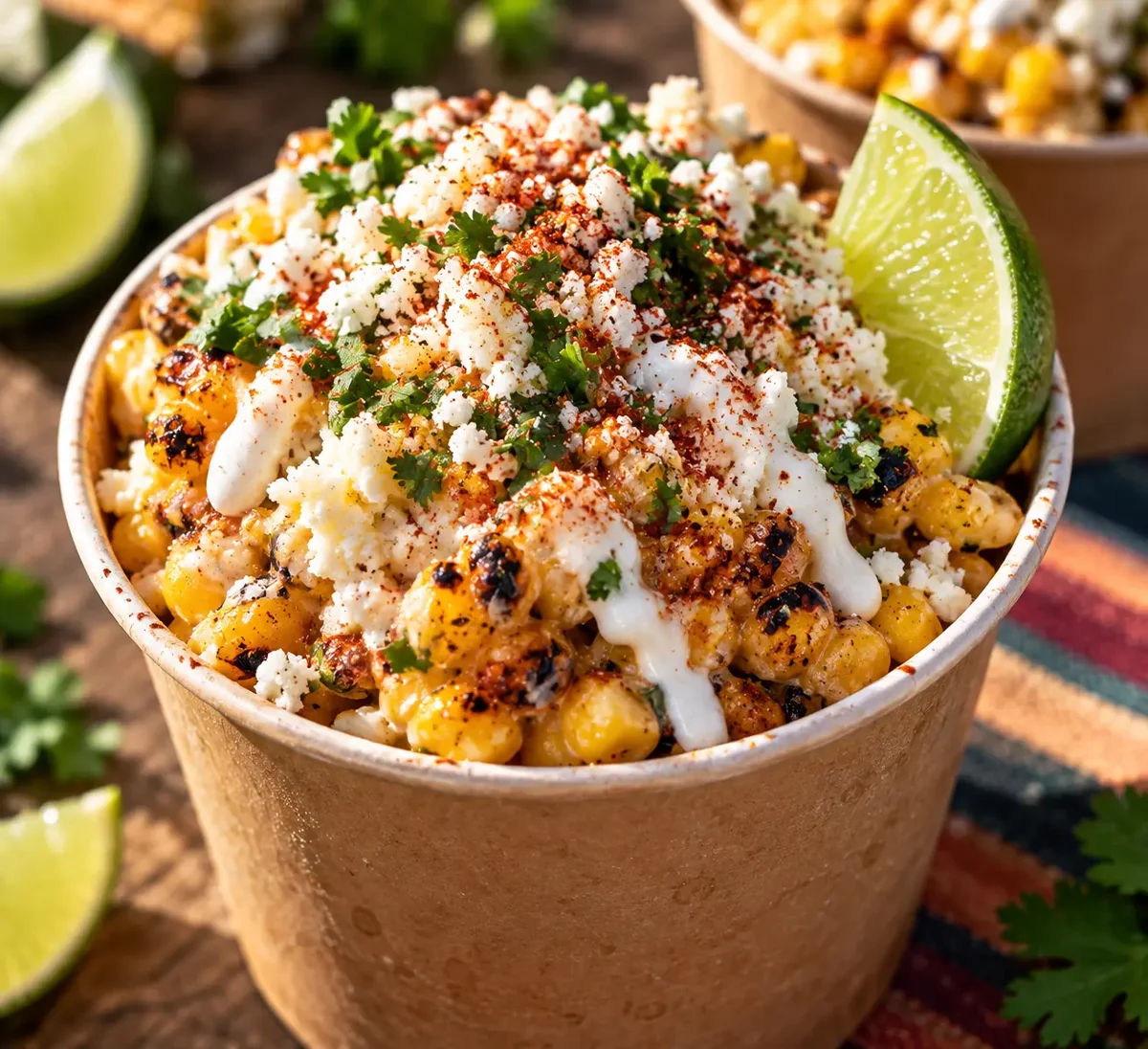 Elote cup with cotija cheese and chili powder